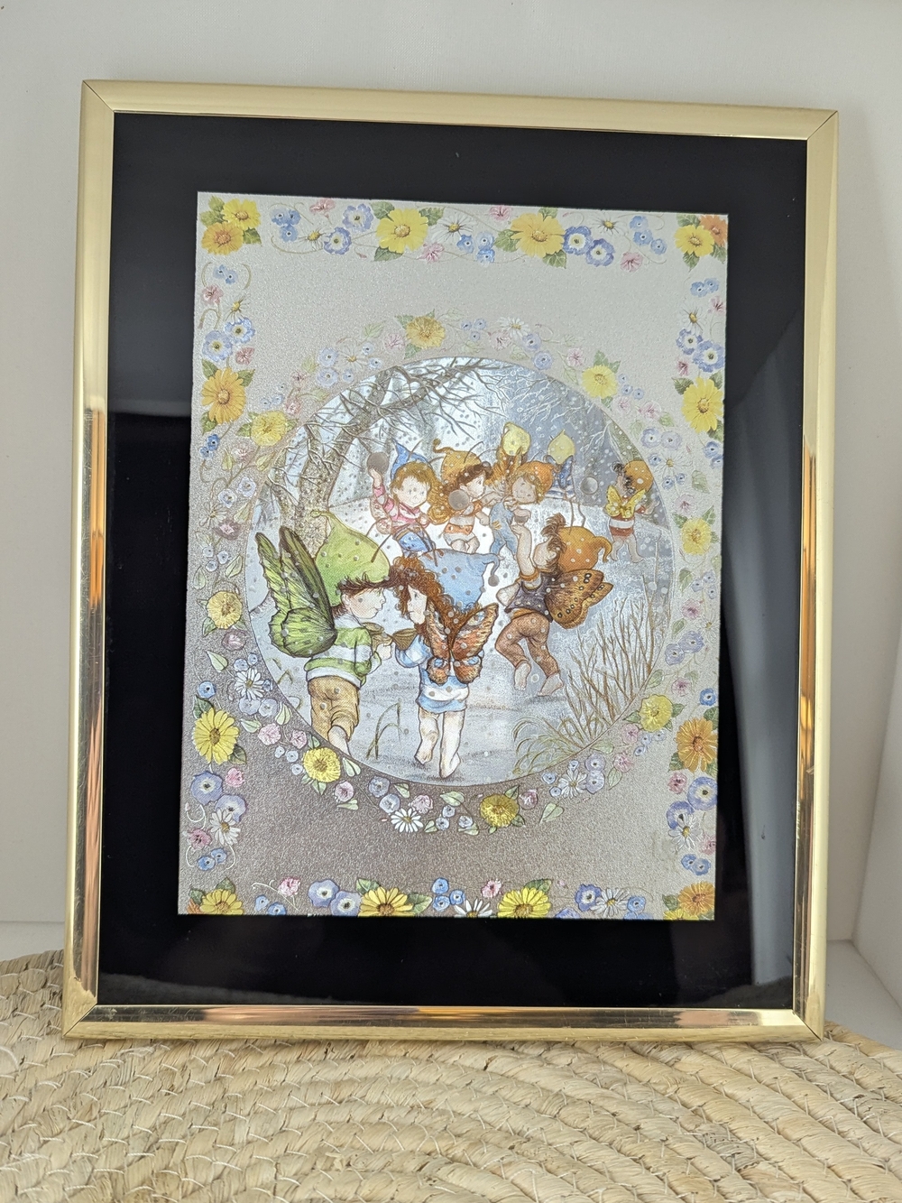 Vintage Cottage Fairyland Art Pair Framed Print Set Midcentury Fairycore Metal